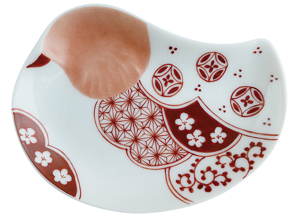 赤絵で描かれた鳥の形の小皿