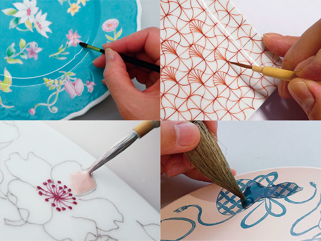 さまざまな絵付けをする手元のアップ